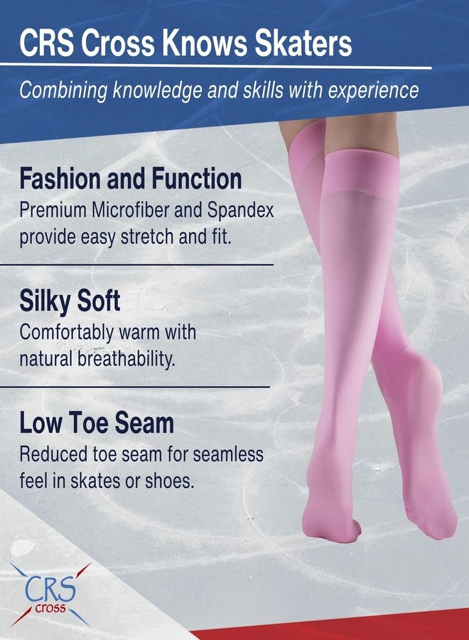 CRS Cross Figure Skating Socks. 2 Pair of Knee High Tights for Ice Skates and Dance. Premium Footed Skate Socks are available in a Wide Variety of Fun Colors. (Program Pink) - Image 2